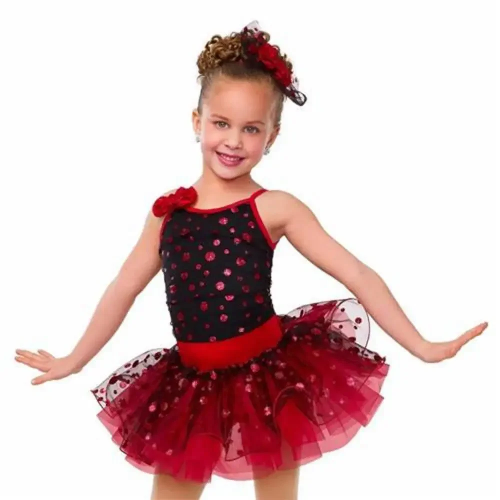 Pre-Owned Dance Costume Curtain Call E1133 Medium Child Red Tutu Jazz Glitter